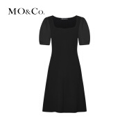 MOCO新中式泡泡袖方领收腰改良旗袍连衣裙小黑裙 黑色 M/165
