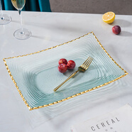 花语四季金边水晶玻璃水果盘家用客厅茶几方形甜品碗高颜值轻奢高档沙拉盘 金边回纹盘大号