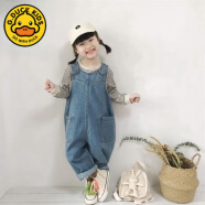G.DUCKKIDS小黄鸭女童牛仔背带裤韩版2024春秋款男女宝宝休闲洋气时髦连身裤 牛仔蓝 90 建议身高80-90可开档