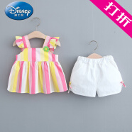 迪士尼女宝宝裙子0-2-3岁4女童夏装1婴儿学院风衣服洋气6个月女童公主裙 彩虹套装(棉两用档) 73cm