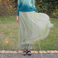 生活在左桑蚕丝中长款半身裙夏季新款飘逸仙女裙真丝裙子 芽绿色 M