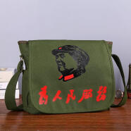 酷奇袋鼠（KUQIDAISHU）为人民服务帆布包胸包包学生书包红军包解放包军绿五星单肩包团购 毛主席军绿(黑头像包)