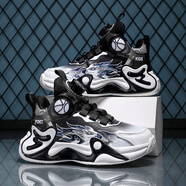 科比儿童篮球鞋旋转钮扣ins低帮中大童老爹鞋运动防滑耐磨跑步鞋 903黑白皮面款 34码