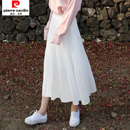 皮尔卡丹百褶雪纺半身裙女中长款2026春夏新款a字显瘦适合胯大腿粗的裙子 白色 S 80-100斤