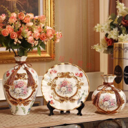 鹿凌青美式陶瓷花瓶摆件客厅插花器欧式餐桌干 精美浮雕-白色-大号