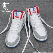 乔丹男鞋高帮板鞋男2025冬季新款皮面防水耐磨运动鞋子男百搭休闲板鞋 浅灰/生活蓝 40