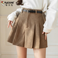 啄木鸟外穿靴裤灯芯绒百褶裙裤女春秋冬季2025年新款高腰a字阔腿短裤子 卡其色 3XL
