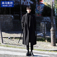 棉致风衣外套秋冬季风衣男中长款韩版大衣呢加厚保暖外套 黑色长款 2XL （140-160斤）