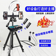 闪电貂 手机直播支架三脚架 美颜补光灯 主播带货通用快手抖音全民K歌麦克风声卡网红拍摄三脚架全套设备 【一拖二双无线领夹麦克风+无线耳机+声卡】 1.6米三脚架+33CM补光灯