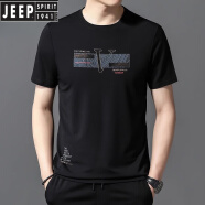 JEEP SPIRIT圆领短袖t恤男士休闲半袖2024新款体恤衫中青年潮流上衣服 黑色 8082款 165/M