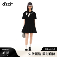 DZZIT地素春夏新款甜酷少女黑白撞色蝴蝶结绣花连衣裙女 黑色 XS