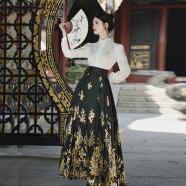 黛娜娅（Dainaya）马面裙全套新中式连衣裙2024新款汉服女装中国风改良旗袍裙子5355 马面裙金色 XS