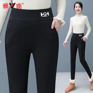 雅鹿加绒加厚打底裤女弹力小脚裤高腰羊羔绒保暖打底棉裤女冬季可外穿 黑色加绒 3XL 【建议145-160斤】