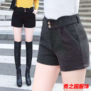范哲莎毛呢短裤女秋冬百搭显瘦宽松修身女裤子高腰外穿毛呢打底靴裤 013黑色 S 26