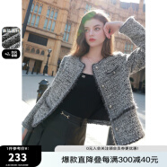 三彩2023冬季新款宽松优雅气质肌理感香风外套流苏圆领上衣女 黑白 170/92A/XL