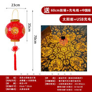 太阳能灯笼两个装红免布线免安装龙年图腾新年庭院花园大门铁艺大 太阳能+USB充电 两用款 1个装太单调