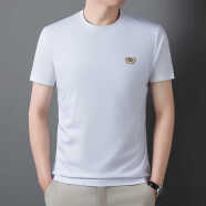 皮尔卡丹品牌品牌男士短袖t恤春季新款圆领T打底衫桑蚕 丝纯色卫衣 白色M638 M