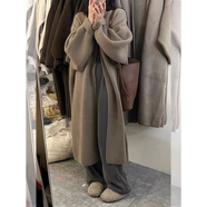 荧蒂欧洲站2025秋冬新款中长款毛衣外套女宽松加厚慵懒风针织开衫女装 卡其色1 M