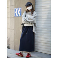 叙漫早秋新款韩系运动感直筒松紧腰后开叉半身裙休闲显瘦长裙女 藏青色 S