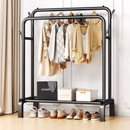 心楠晾衣架落地简易衣柜卧室挂衣架宿舍家用衣帽架子置物架阳台晾衣杆 黑色双杆高脚晾衣架【110CM】