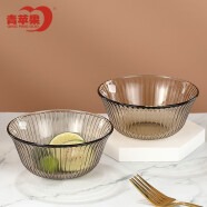 青苹果轻奢无铅玻璃竖纹饭碗套装玻璃碗沙拉碗泡面碗 320ml 2只装