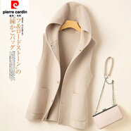 皮尔卡丹（pierre cardin）马甲女短款时尚休闲连帽纯色坎肩简约洋气百搭春秋毛呢马夹背心潮 米白色 L 建议102-112斤