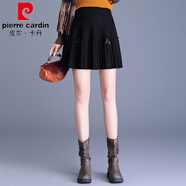 皮尔卡丹（pierre cardin）小香风毛线短裙松紧腰垂感时尚半身裙2025年秋冬款通勤洋气A字裙 黑色 均码