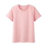 艾米恋四季短袖t恤女百搭圆领纯色打底衫可单穿t恤上衣D3106 粉色 L(165/88A)