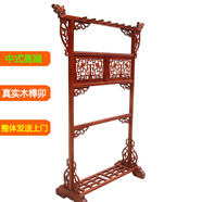 瑞呈堂 实木鞋柜玄关挂衣架子 家用落地定制新中式鞋柜 老榆木雕花  双面鞋架红色
