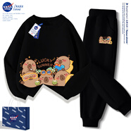 NASA STONE联名卡通儿童卫衣套装2025款女童春秋装运动服两件套男童衣服 黑色+黑裤子（春秋款二） 140 儿童尺码推荐【56-65斤】