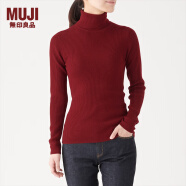 无印良品 MUJI 女式  罗纹高领毛衣 W9AA870 长袖针织衫 红色 L