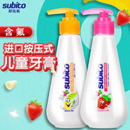 舒比拓儿童牙膏含氟按压式防蛀2-3-6-12岁以上日本进口健齿护龈青少年 草莓味2瓶（150g*2）