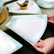 国玥骨瓷菜盘家用陶瓷饭盘简约釉下彩盘子汤盘创意吐骨碟子凉菜西餐盘 云锦万里扇形盘2个装