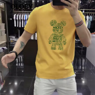 OLOEY 香港潮牌短袖男2024夏季新款潮流韩版帅气小熊英文印花T恤男上衣 黄色 M