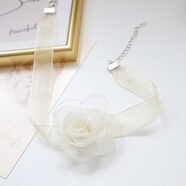 靓做仙女风饰品薄纱山茶花项链短款锁骨链玫瑰花朵项圈颈链女 米色薄纱花