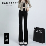 RAMPAGE高品质微喇叭牛仔裤女2025春季新款韩版高腰显瘦弹力修身潮流女裤 黑色长裤【高品质】 XS