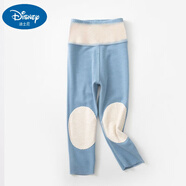 迪士尼儿童保暖裤德绒加绒加厚单件冬季男童女童宝宝内穿棉毛裤薄款秋裤 浅蓝(高腰+护肚+护膝) 80 可开档(身高(65-75cm)