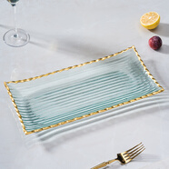 花语四季金边水晶玻璃水果盘家用客厅茶几方形甜品碗高颜值轻奢高档沙拉盘 金边条纹盘大号