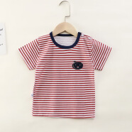 小还美儿童短袖t恤纯棉宝宝卡通薄短袖女童夏季新款韩版童单件t恤童装 TX-红条纹 73CM