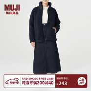 无印良品 MUJI 男女通用 羊羔绒 拉链夹克 毛绒加绒厚外套 秋冬季 深藏青色 XXXXS-XXXS