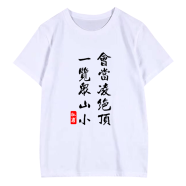 会当凌绝顶一览众山小杜甫诗词定制款T恤短袖男女中国风纯棉 白色1 XS 155160cm 80100斤