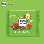 瑞特滋（RITTER SPORT）德国进口夹心巧克力网红零食礼物排块运动碎榛仁牛奶巧克力100g