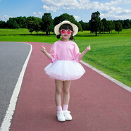 宾娜诗（binnashi）六一儿童演出服女童啦啦队蓬蓬裙跳舞衣幼儿表演服糖果色春游套装 粉色衣服+纱裙+粉色袜子 S(90-100CM)