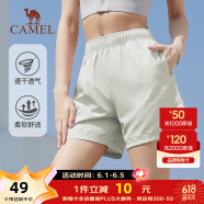 骆驼运动短裤男2024春夏外穿复古薄款透气跑步训练健身速干运动裤 奶白色，女 M