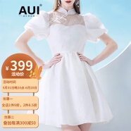 AUI白色改良版旗袍连衣裙2023女夏新款设计感高级气质小个子蓬蓬裙 白色 M