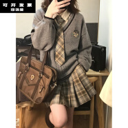 jk制服秋冬套装长袖女日系学院风盐系穿搭衬衫毛衣百褶裙全套减龄 灰色毛衣+衬衫+格裙+领带 S