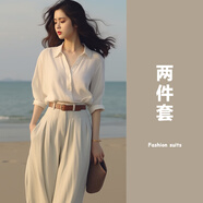 妍莉芬（yanlifen）休闲裤女春装女2025年新款穿搭衣服一整套减龄炸街职业两件套装 上衣+裤子 M