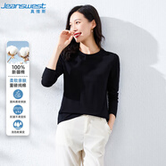 真维斯（JEANSWEST）长袖t恤女秋季基础款纯棉舒适宽松修身上衣内搭打底衫黑色L