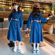 盛妙慈女童秋装连衣裙新款大儿童牛仔裙时髦春秋小孩连体裙子洋气潮 深蓝色 120 码(身高112左右)