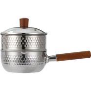 【准新品】京东京造锤纹不锈钢雪平锅小奶锅 蒸锅汤锅婴儿辅食锅 带盖带蒸屉20cm  